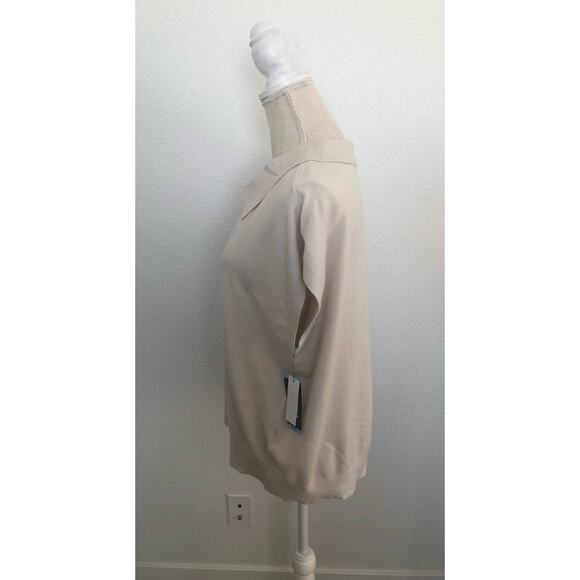 DKNY Light Beige Sleeveless Collared Knit Sweater - L - Picture 3 of 4